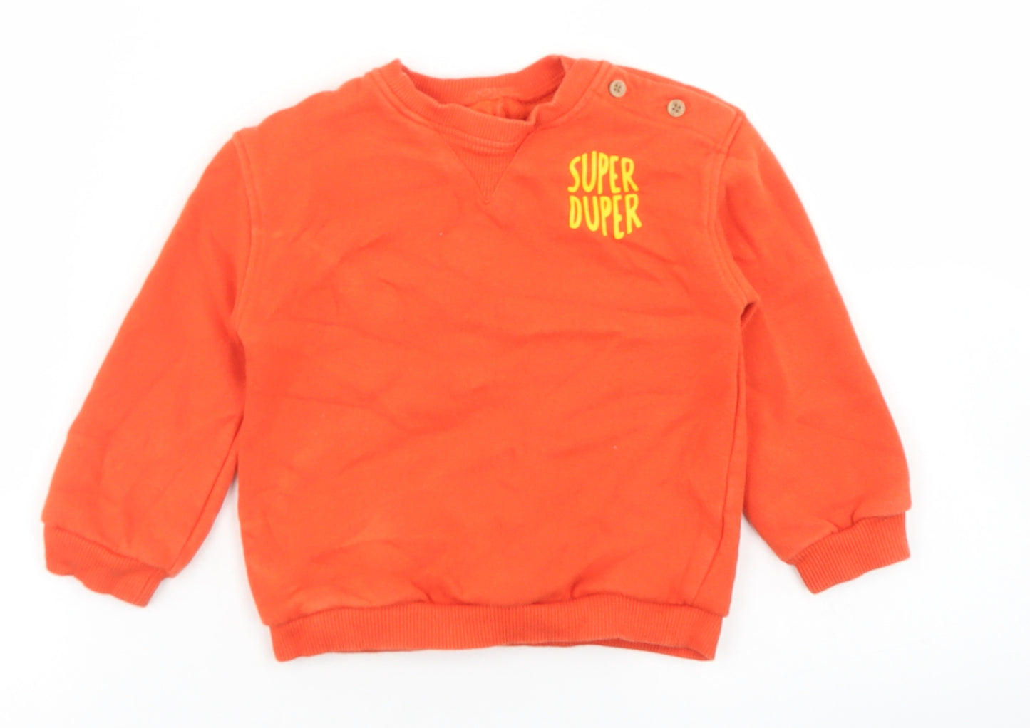 Leigh Tucker Boys Orange  Cotton Pullover Jumper Size 18-24 Months  Button - Dinosaur
