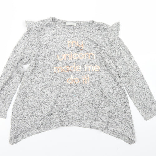 Matalan Girls Grey  Viscose Basic T-Shirt Size 5 Years Crew Neck  - My Unicorn made me Do it!