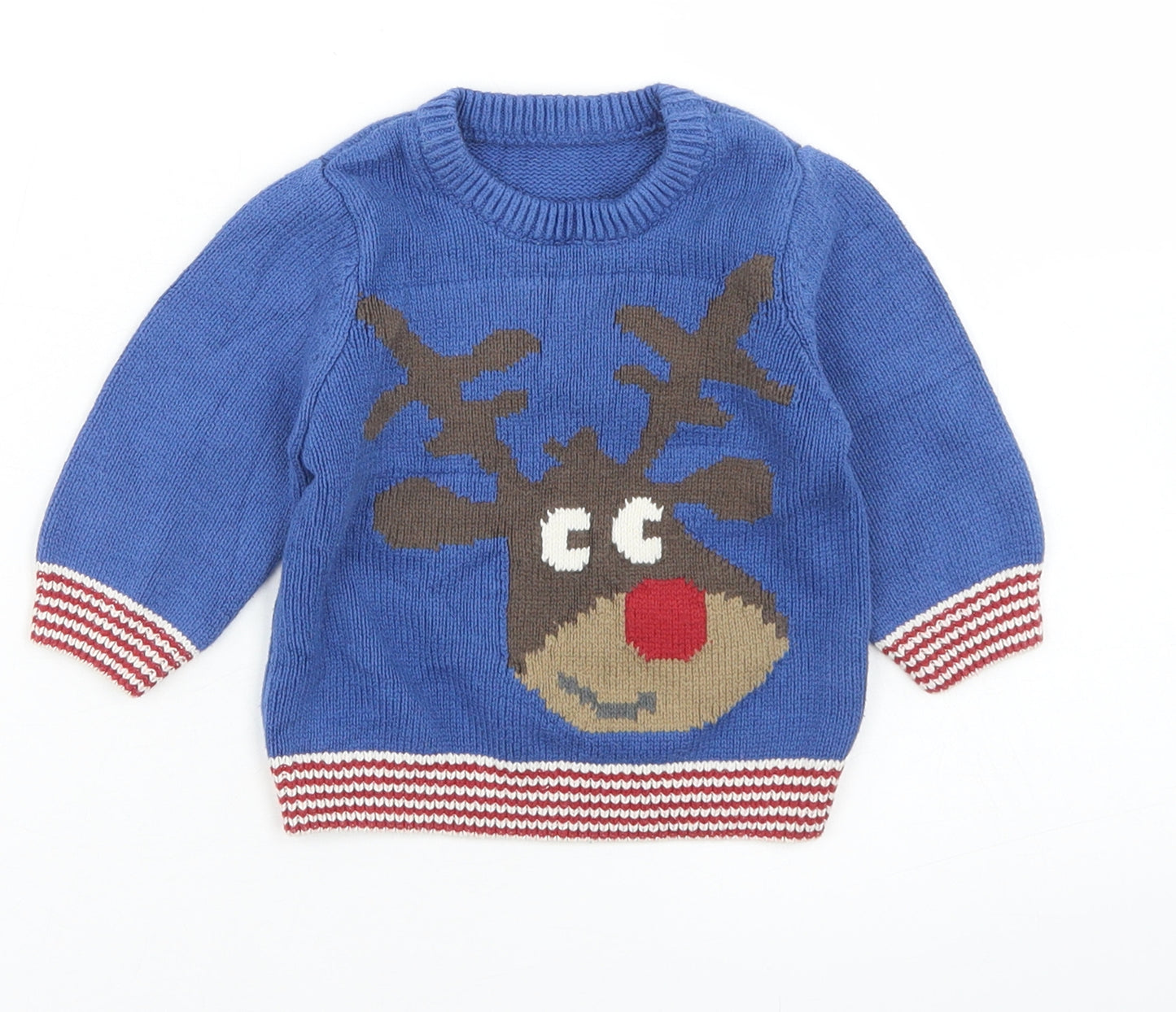 Matalan Boys Blue  Cotton Pullover Jumper Size 3-6 Months   - Christmas Reindeer