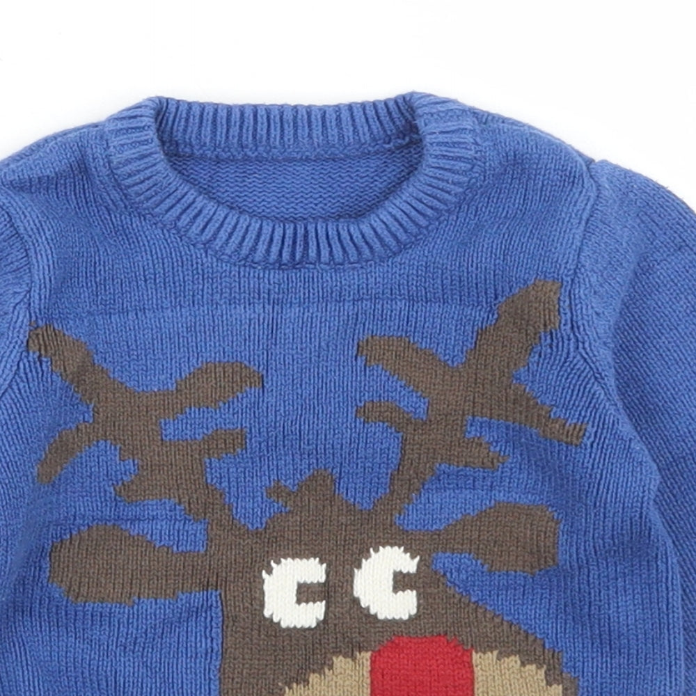 Matalan Boys Blue  Cotton Pullover Jumper Size 3-6 Months   - Christmas Reindeer