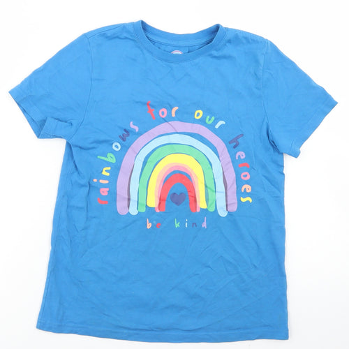 F&F Boys Blue  Cotton Basic T-Shirt Size 7-8 Years Crew Neck  - Rainbow