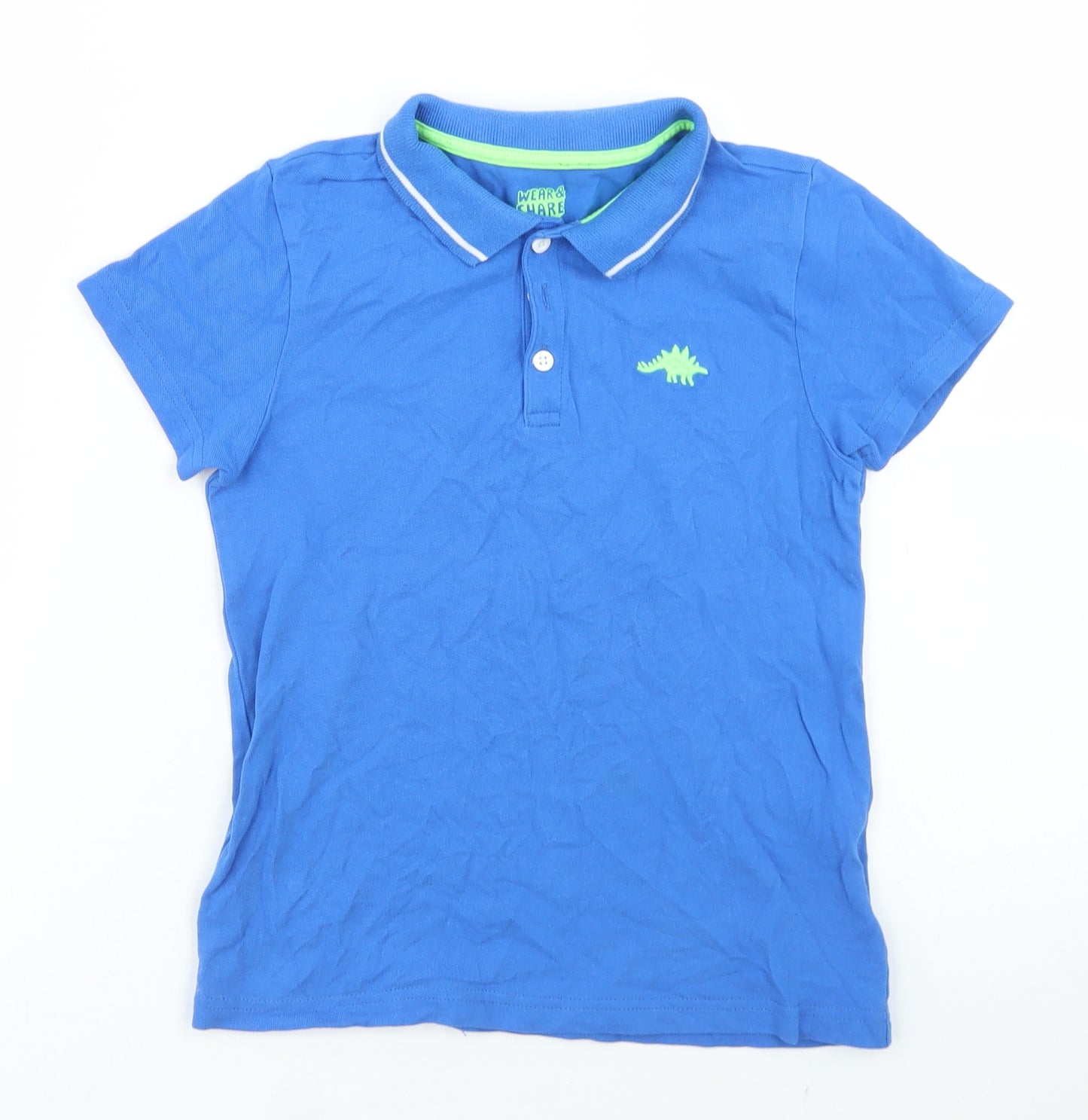 F&F Boys Blue  Cotton Basic Polo Size 6-7 Years Collared  - Dinosaur
