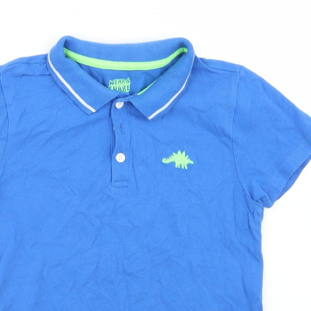 F&F Boys Blue  Cotton Basic Polo Size 6-7 Years Collared  - Dinosaur