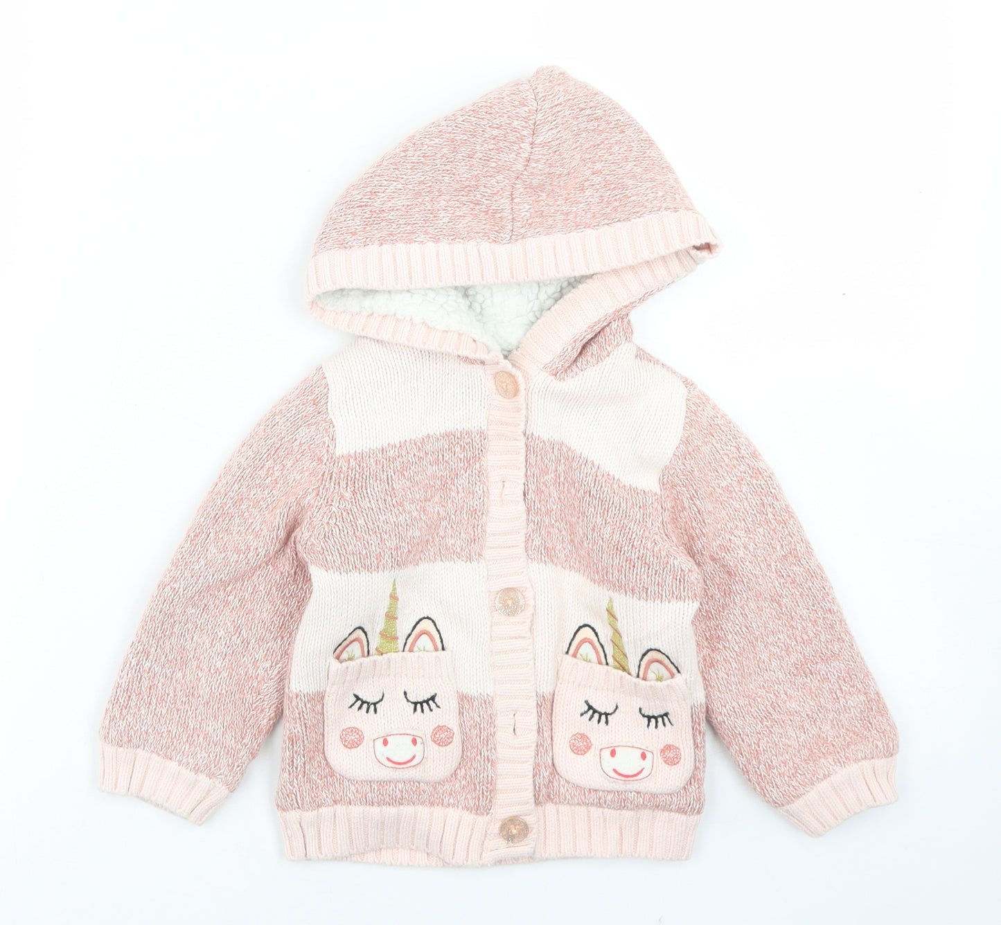 Nutmeg Girls Pink  Cotton Cardigan Jumper Size 18-24 Months  Button - Fleece Lined