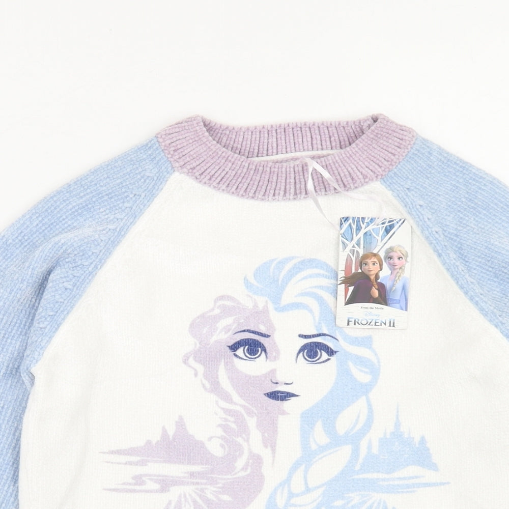 Frozen 2 Girls Multicoloured Crew Neck Colourblock Polyester Pullover Jumper Size 7-8 Years   - Elsa