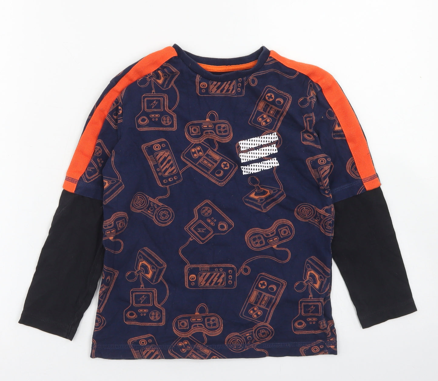 F&F Boys Blue Polka Dot Cotton Basic T-Shirt Size 4-5 Years Crew Neck  - Gaming