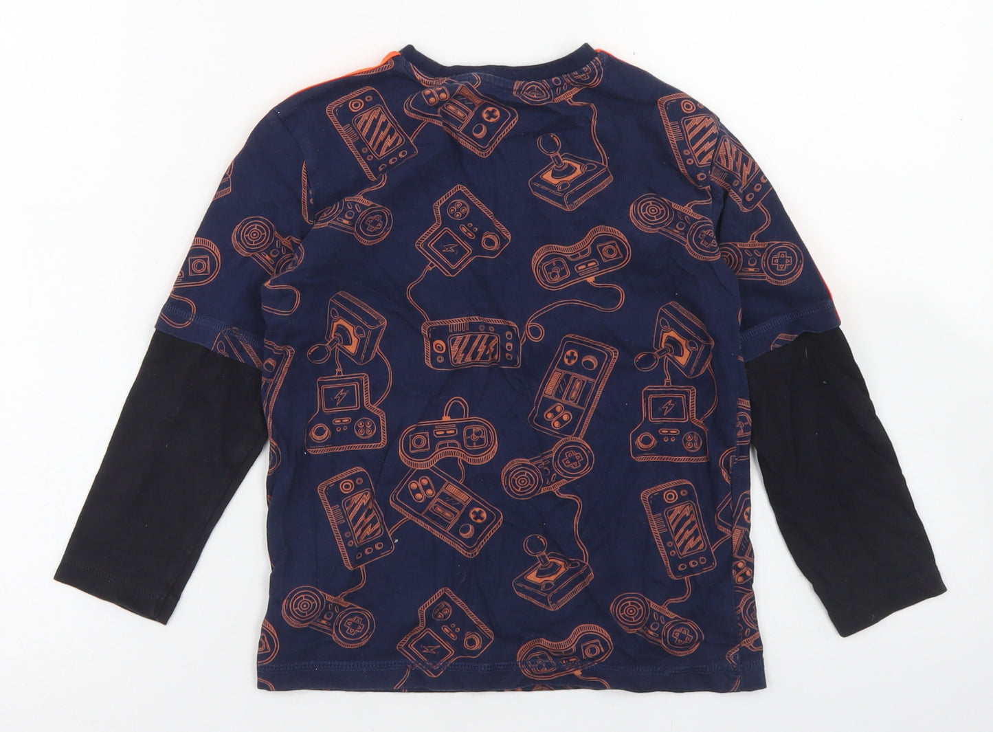 F&F Boys Blue Polka Dot Cotton Basic T-Shirt Size 4-5 Years Crew Neck  - Gaming