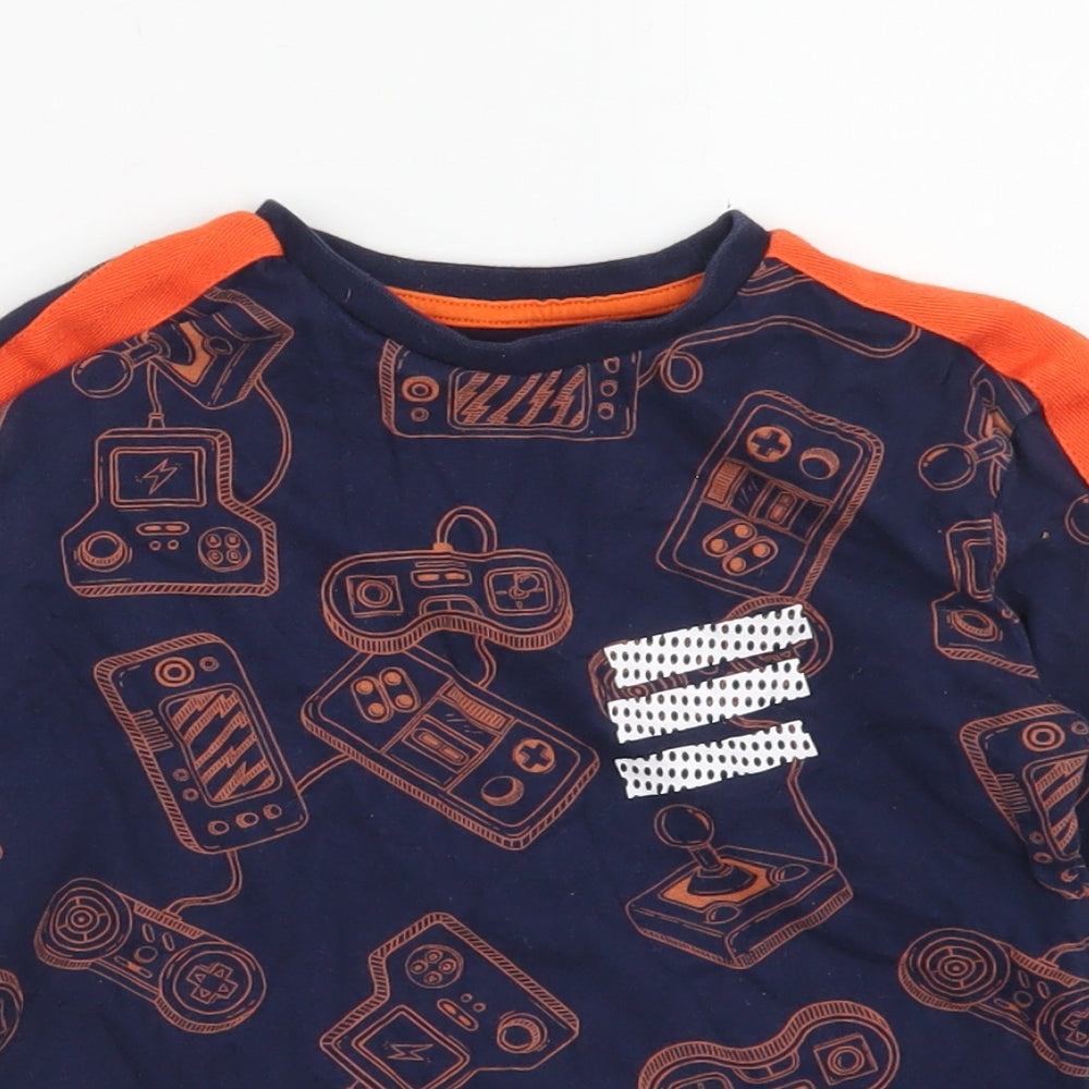 F&F Boys Blue Polka Dot Cotton Basic T-Shirt Size 4-5 Years Crew Neck  - Gaming