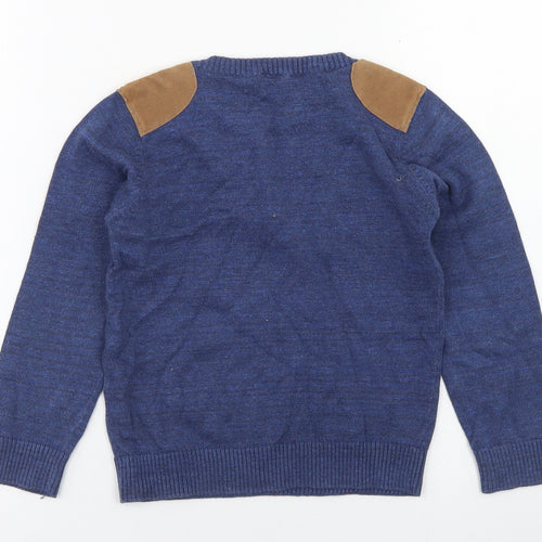 F&F Boys Blue Henley  Cotton Pullover Jumper Size 5-6 Years