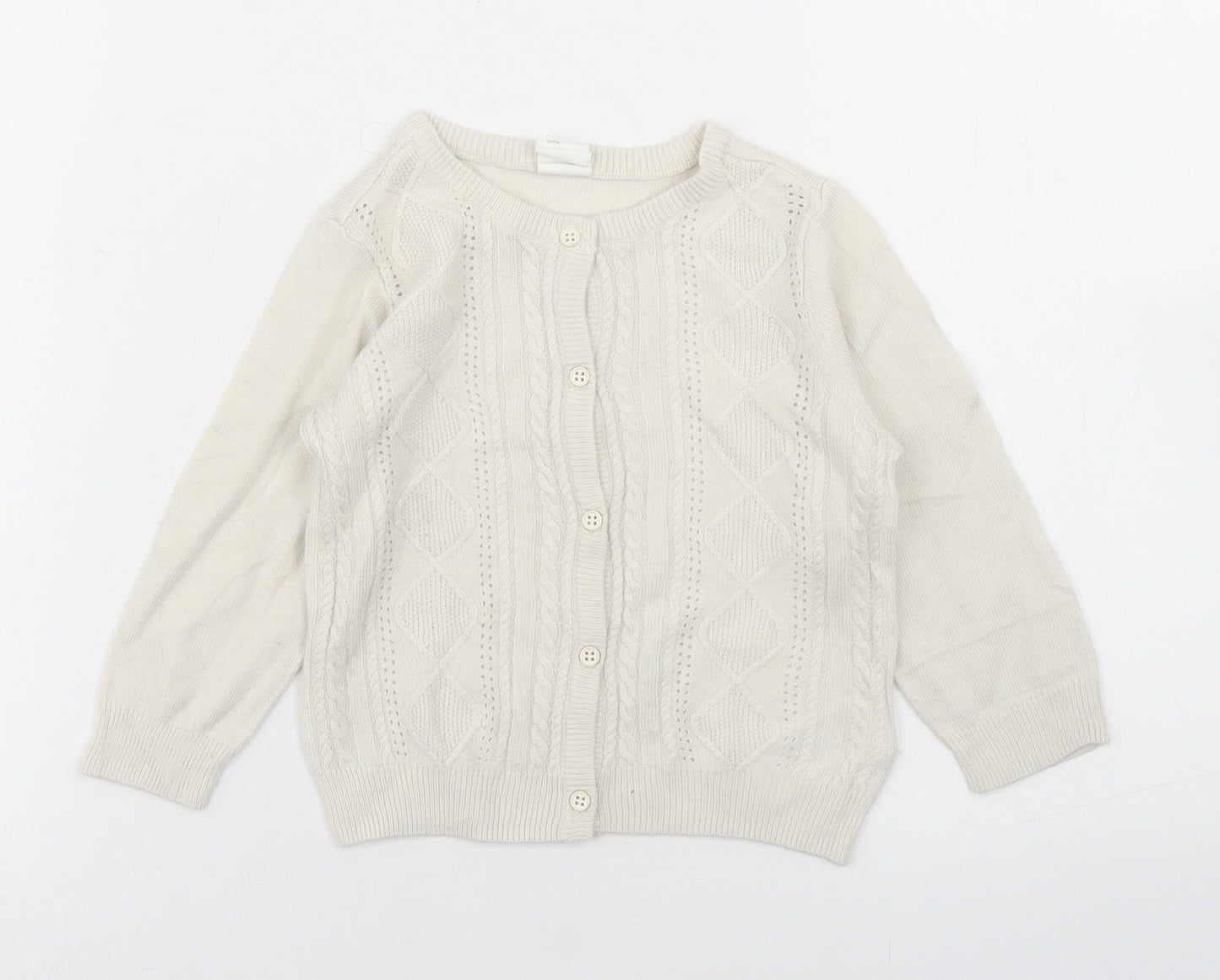H&M Girls White  Acrylic Cardigan Jumper Size 9-12 Months  Button