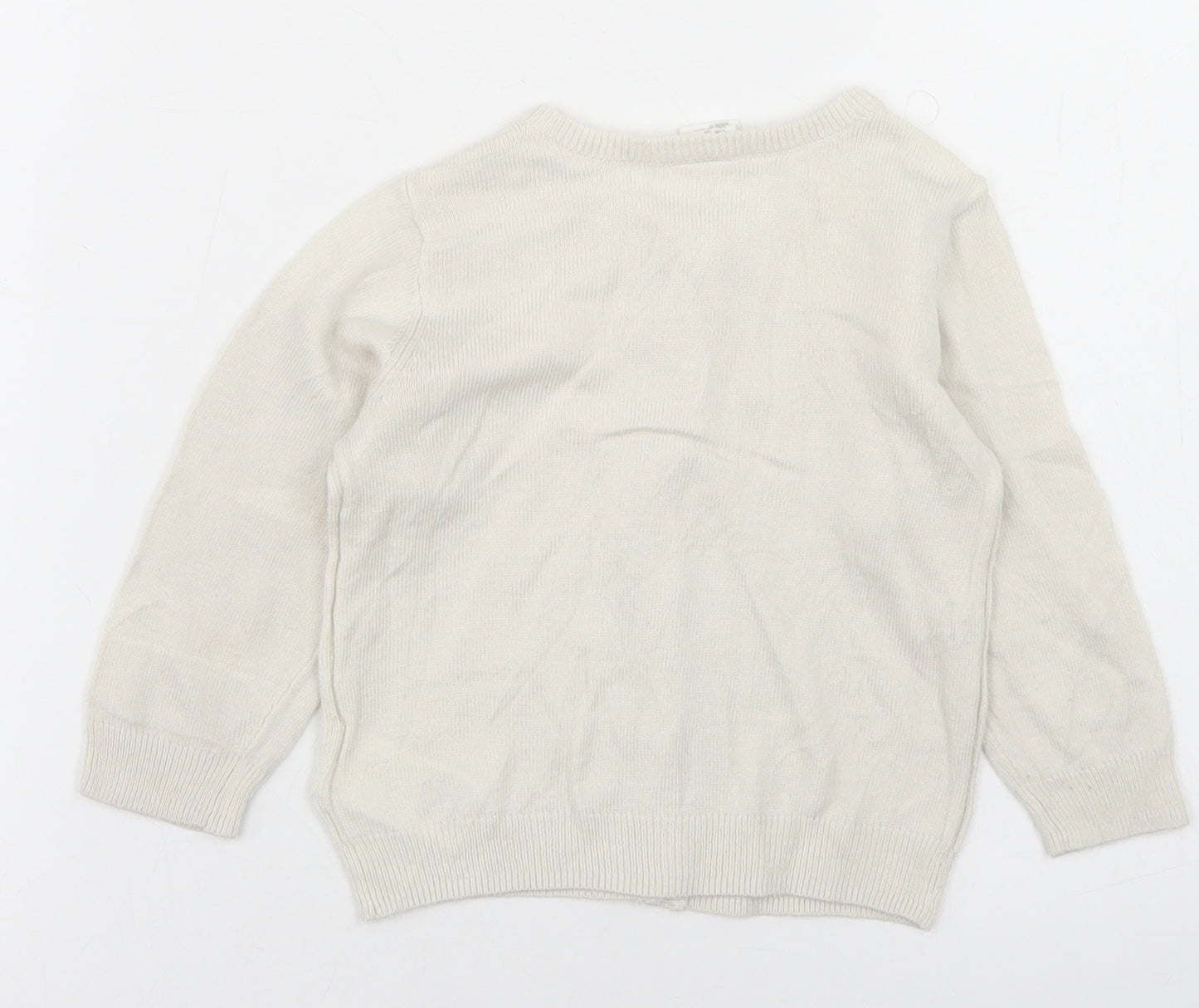 H&M Girls White  Acrylic Cardigan Jumper Size 9-12 Months  Button