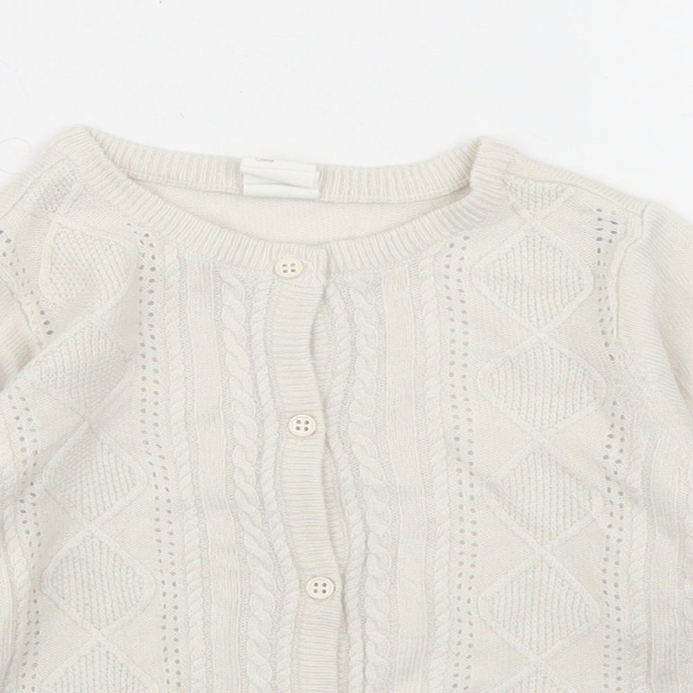H&M Girls White  Acrylic Cardigan Jumper Size 9-12 Months  Button