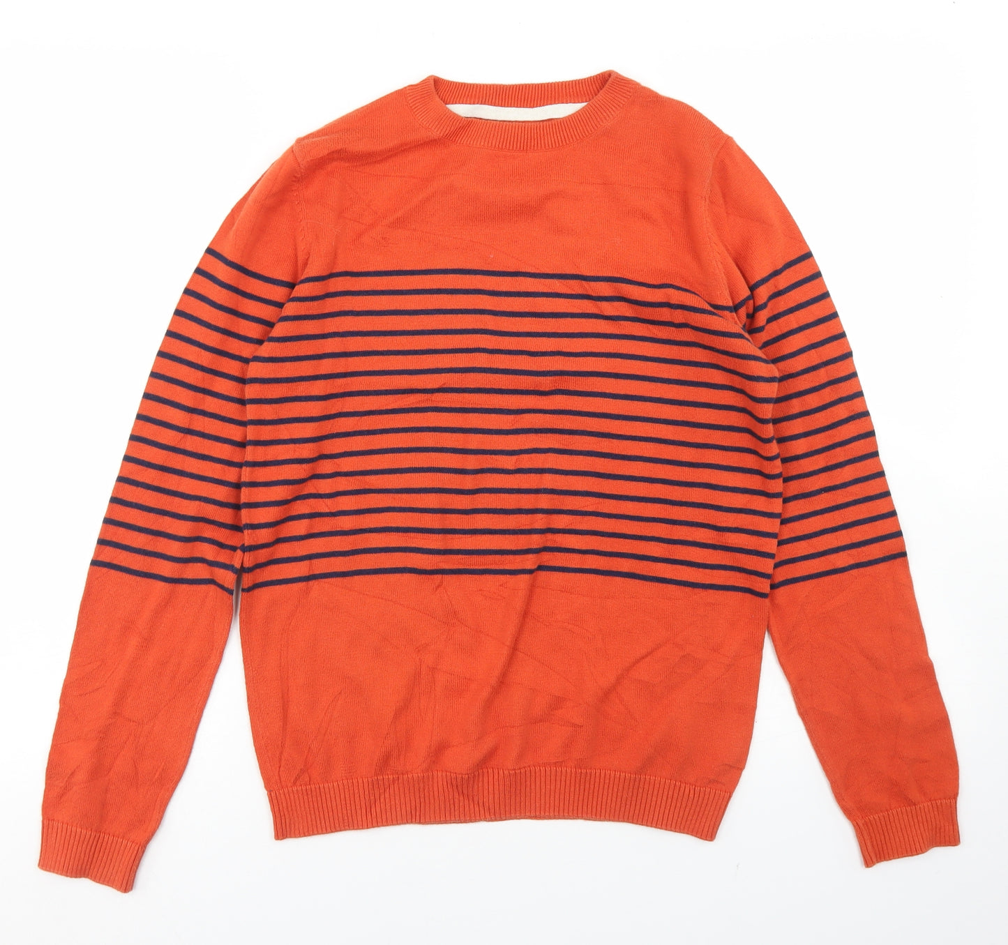 NEXT Boys Orange Crew Neck Striped Cotton Pullover Jumper Size 12 Years