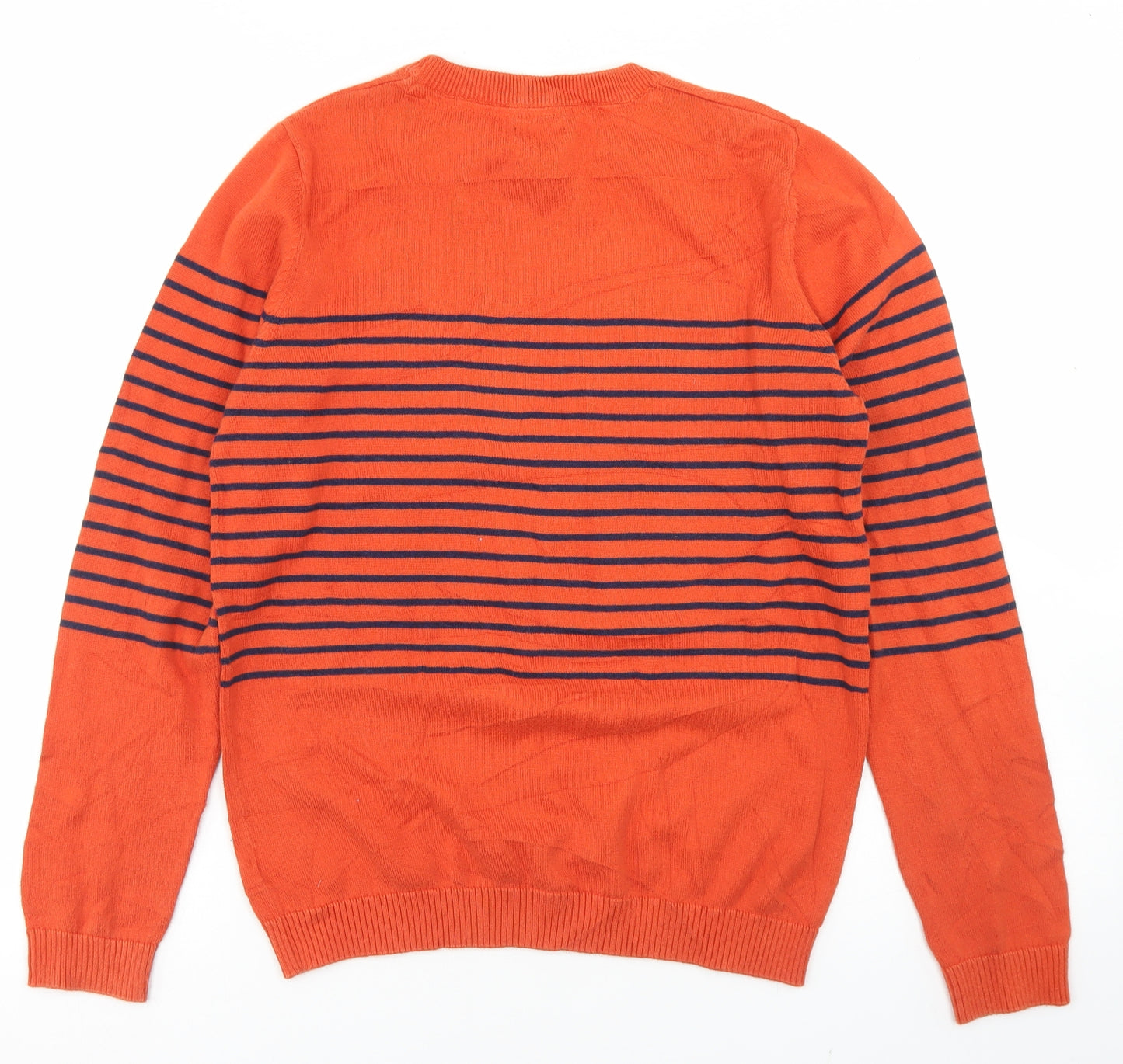 NEXT Boys Orange Crew Neck Striped Cotton Pullover Jumper Size 12 Years