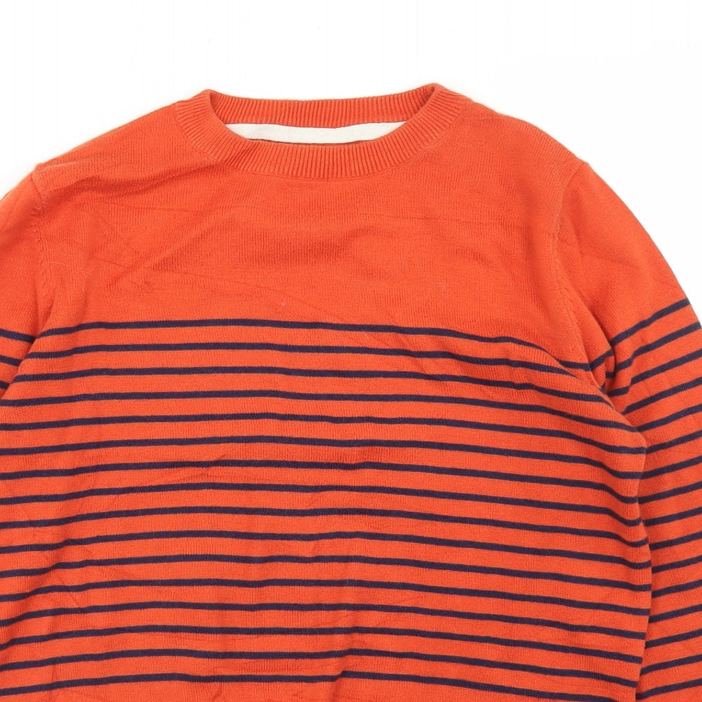 NEXT Boys Orange Crew Neck Striped Cotton Pullover Jumper Size 12 Years