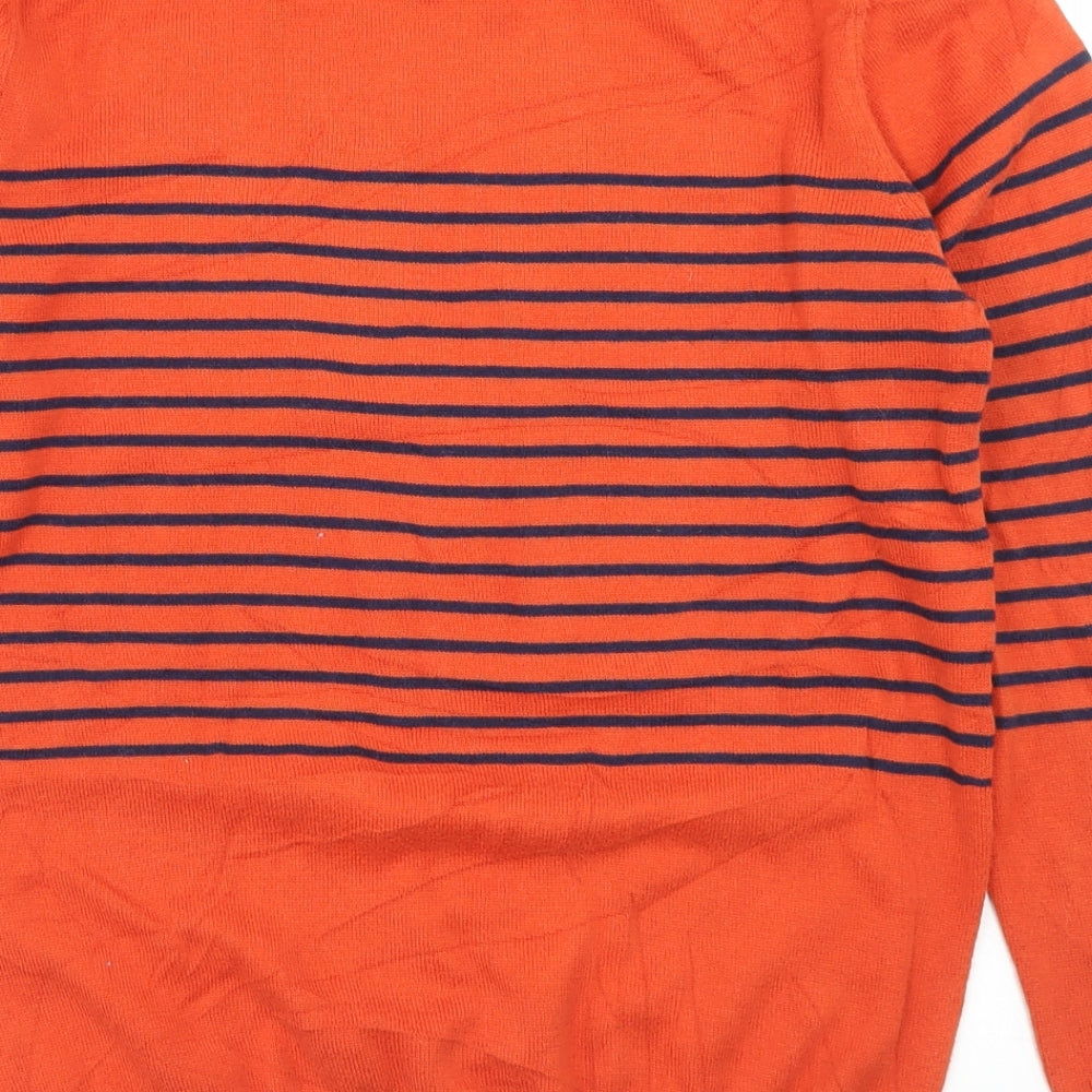 NEXT Boys Orange Crew Neck Striped Cotton Pullover Jumper Size 12 Years