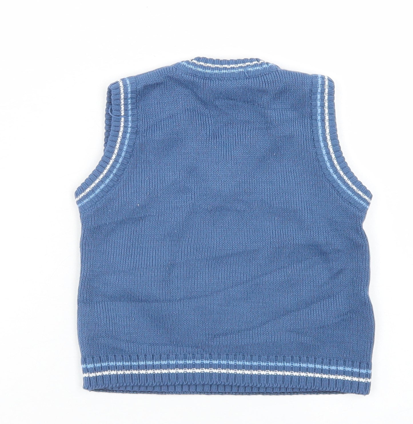 Preworn Boys Blue Argyle/Diamond Acrylic Vest Jumper Size 9-12 Months