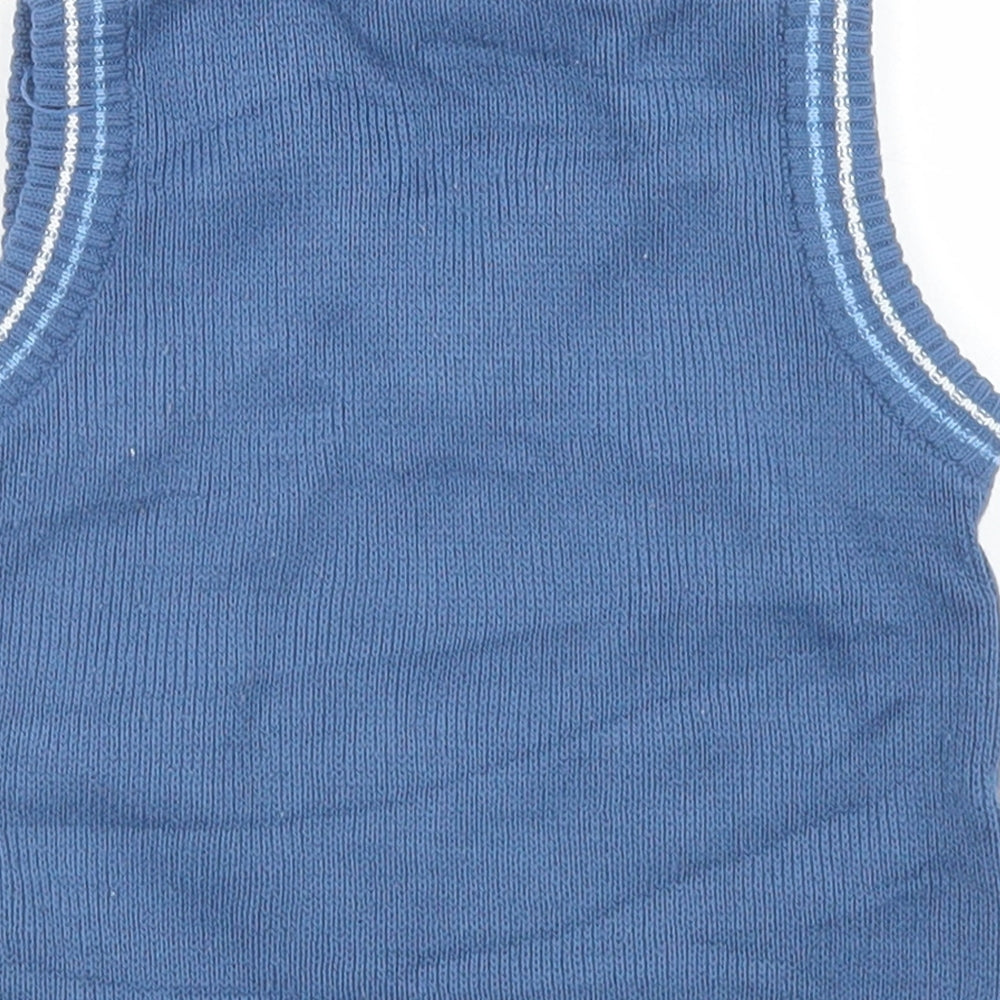 Preworn Boys Blue Argyle/Diamond Acrylic Vest Jumper Size 9-12 Months