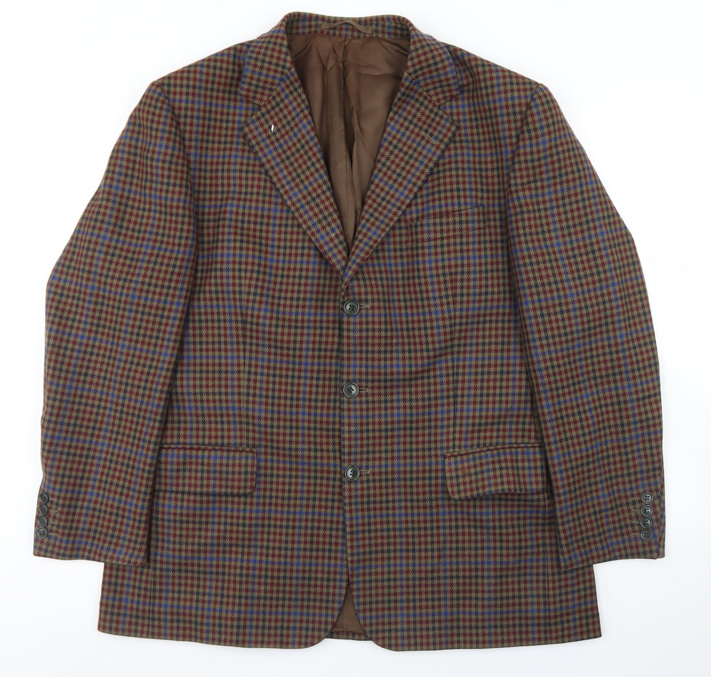 Brook Taverner Mens Brown Houndstooth Wool Jacket Blazer Size 42