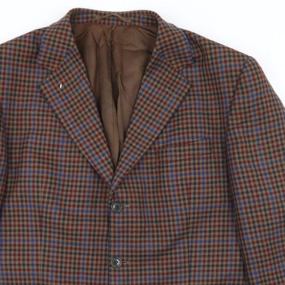 Brook Taverner Mens Brown Houndstooth Wool Jacket Blazer Size 42