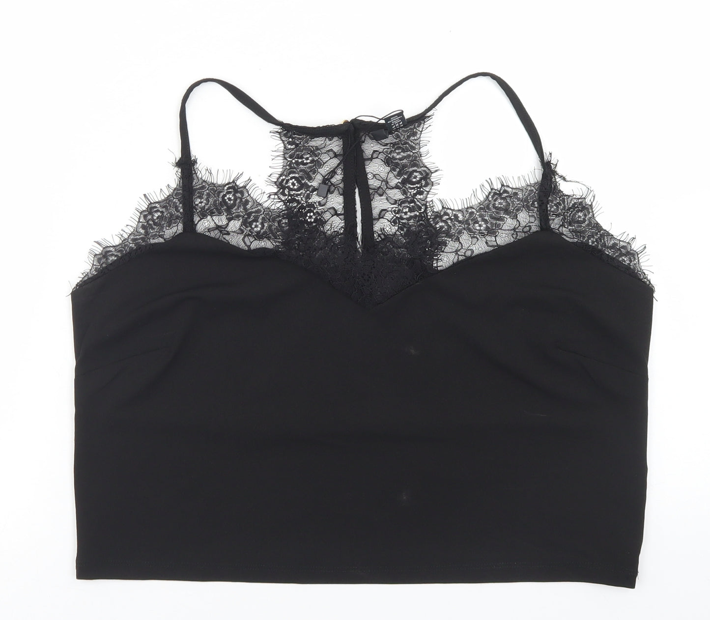 VERO MODA Womens Black  Polyester Cropped Blouse Size XL Round Neck - Lace Detail