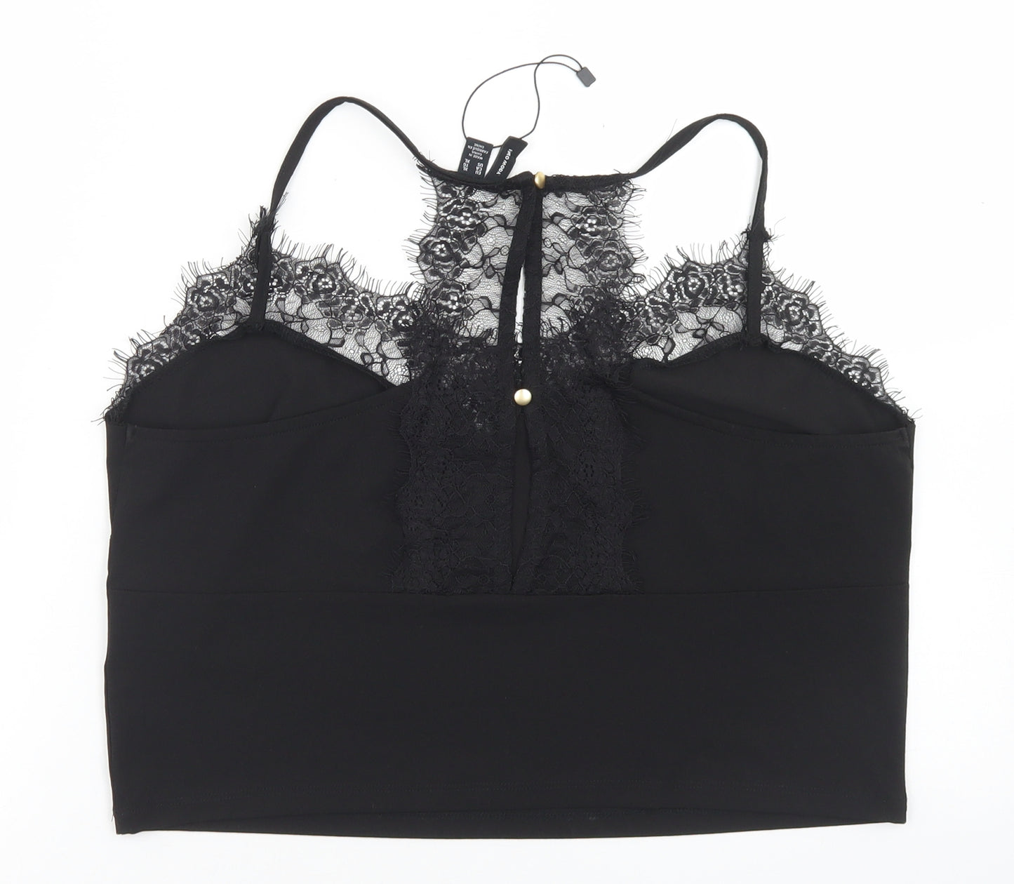 VERO MODA Womens Black  Polyester Cropped Blouse Size XL Round Neck - Lace Detail