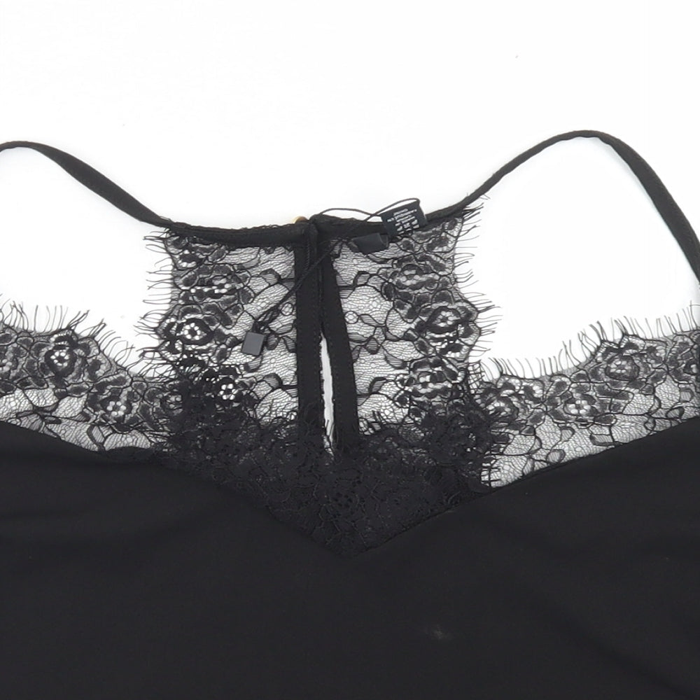 VERO MODA Womens Black  Polyester Cropped Blouse Size XL Round Neck - Lace Detail