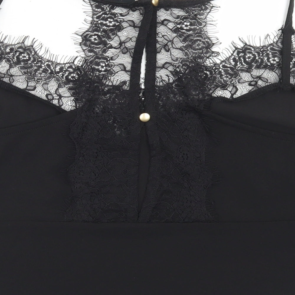 VERO MODA Womens Black  Polyester Cropped Blouse Size XL Round Neck - Lace Detail