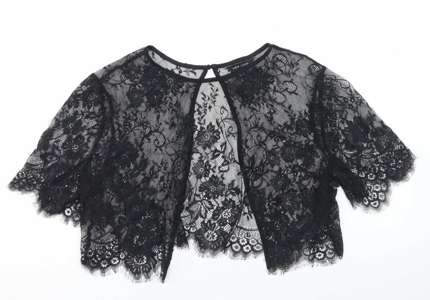 New Look Womens Black Floral Polyester Cropped Blouse Size 18 Round Neck