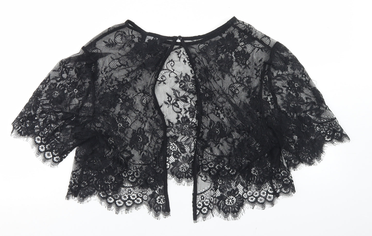 New Look Womens Black Floral Polyester Cropped Blouse Size 18 Round Neck