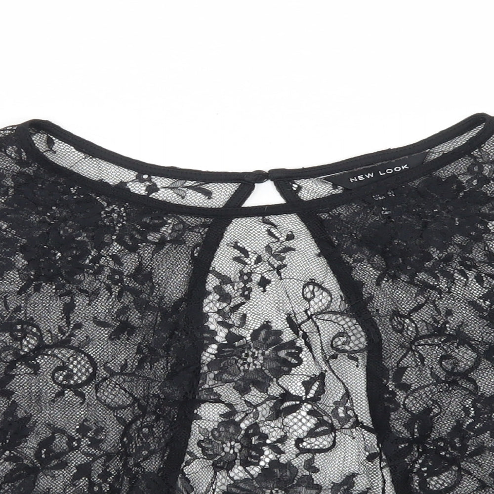 New Look Womens Black Floral Polyester Cropped Blouse Size 18 Round Neck
