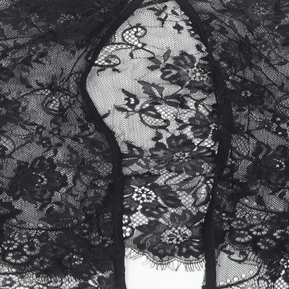 New Look Womens Black Floral Polyester Cropped Blouse Size 18 Round Neck