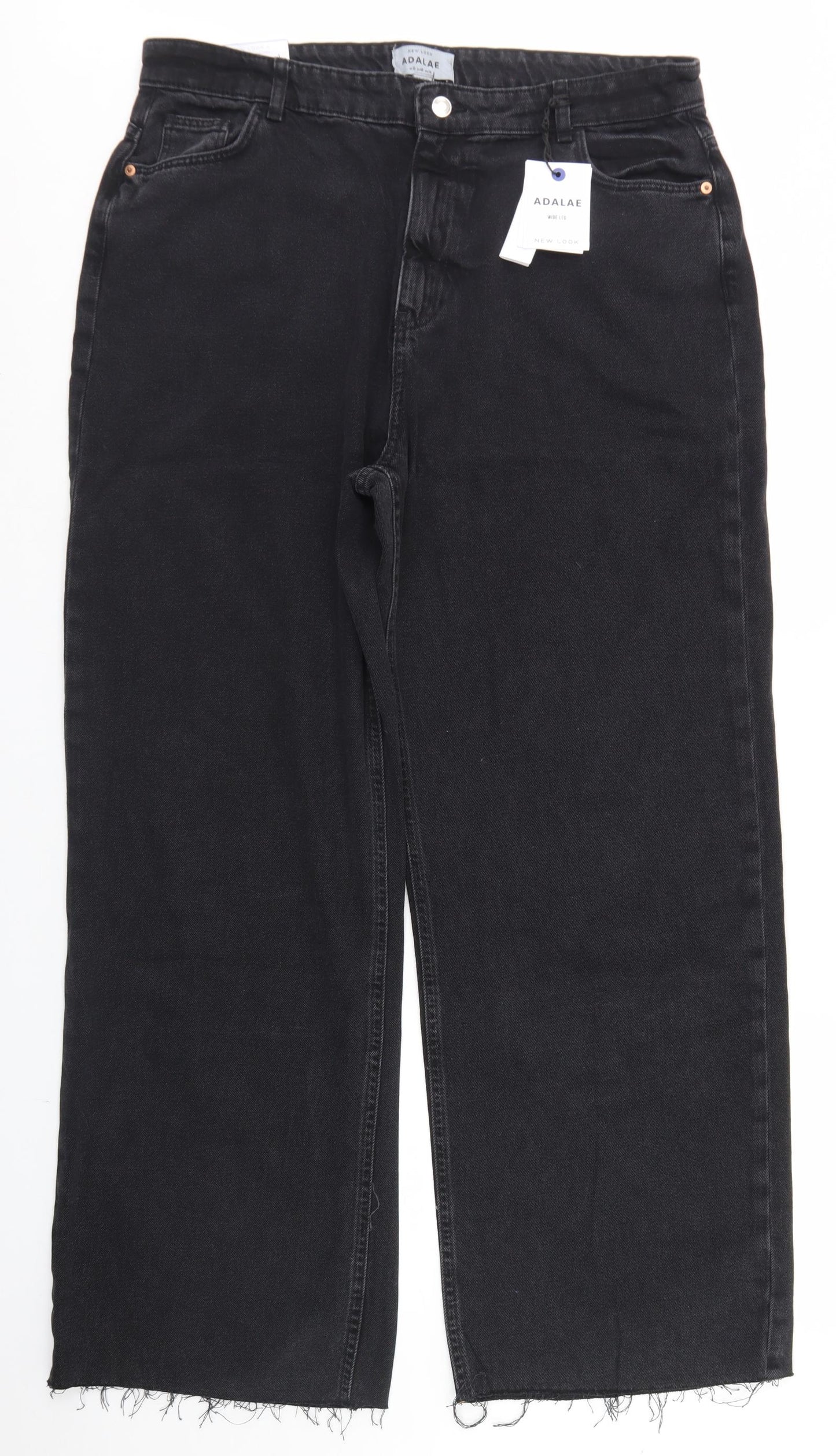 New Look Womens Black  Cotton Wide-Leg Jeans Size 18 L29 in Regular Button