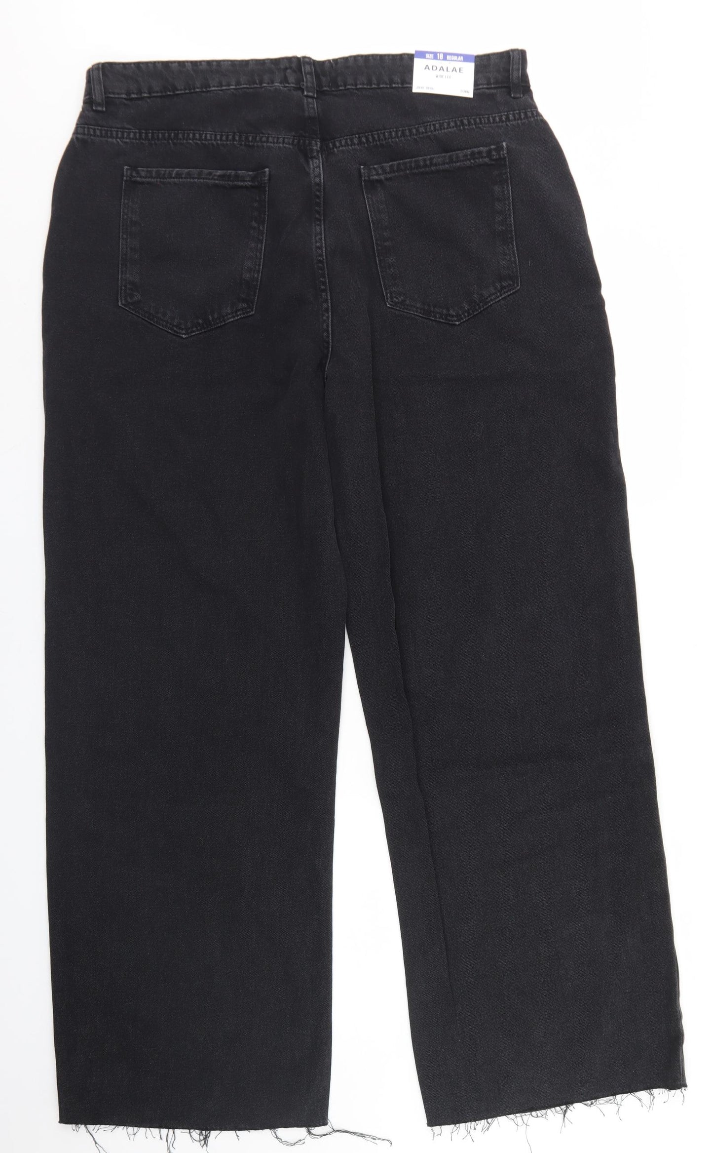 New Look Womens Black  Cotton Wide-Leg Jeans Size 18 L29 in Regular Button