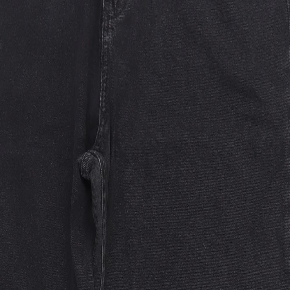 New Look Womens Black  Cotton Wide-Leg Jeans Size 18 L29 in Regular Button
