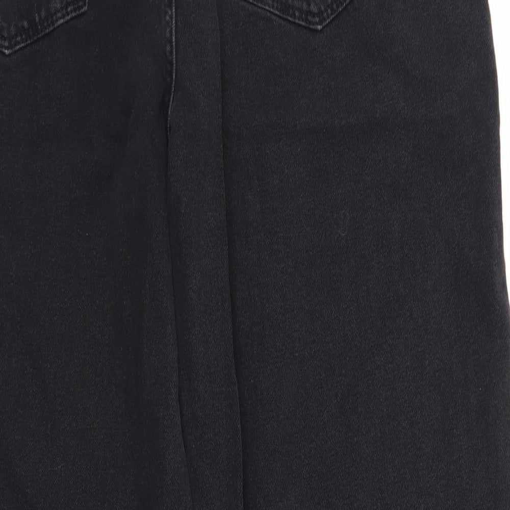 New Look Womens Black  Cotton Wide-Leg Jeans Size 18 L29 in Regular Button
