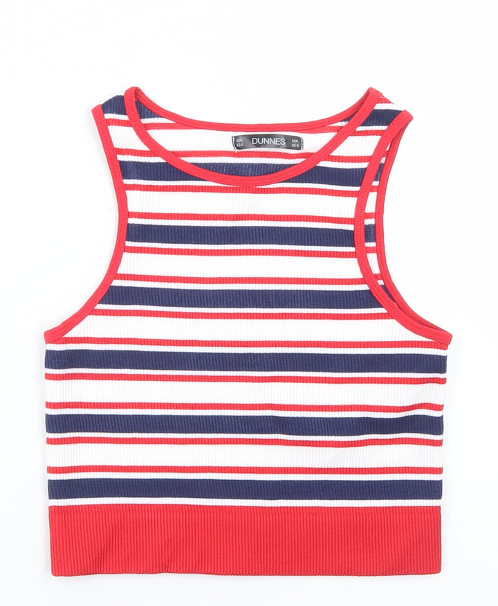 Dunnes Stores Womens Multicoloured Striped Nylon Cropped Tank Size XS Round Neck