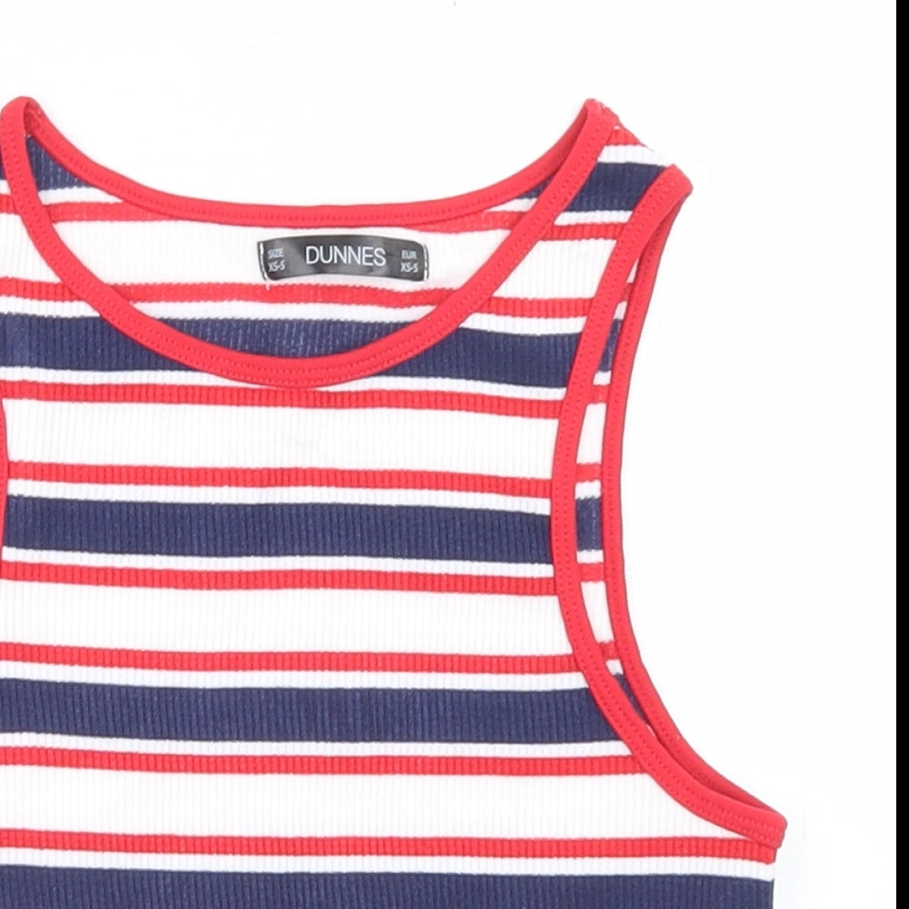 Dunnes Stores Womens Multicoloured Striped Nylon Cropped Tank Size XS Round Neck