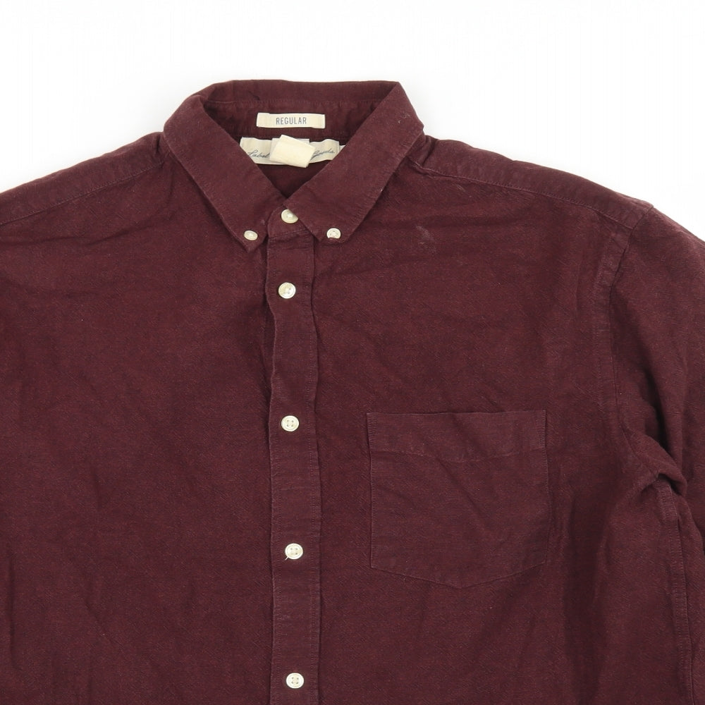 H&M Mens Purple  Cotton  Button-Up Size L Collared Button