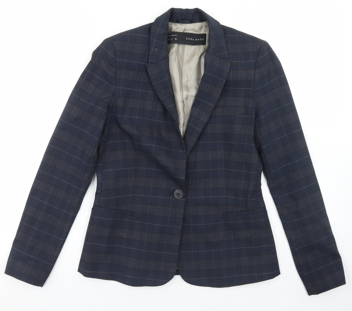 Zara Womens Blue Plaid Polyester Jacket Blazer Size S