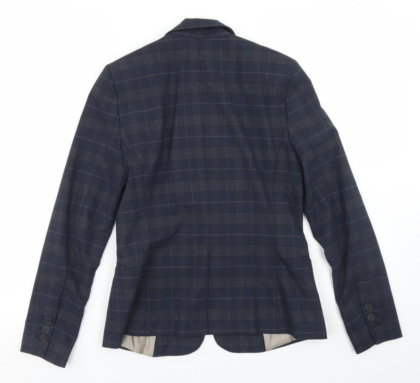 Zara Womens Blue Plaid Polyester Jacket Blazer Size S
