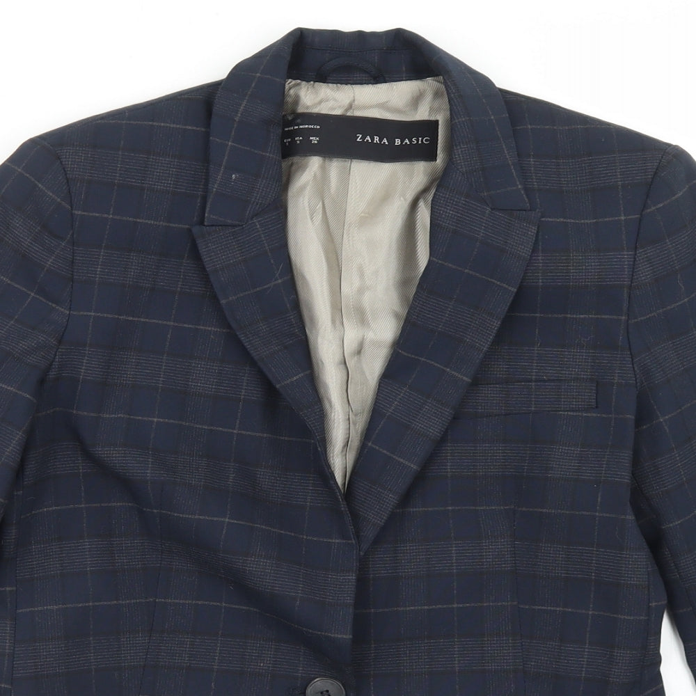 Zara Womens Blue Plaid Polyester Jacket Blazer Size S