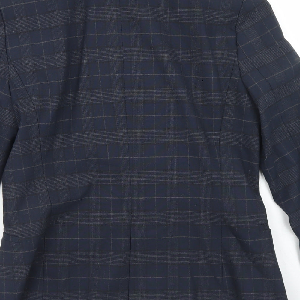 Zara Womens Blue Plaid Polyester Jacket Blazer Size S