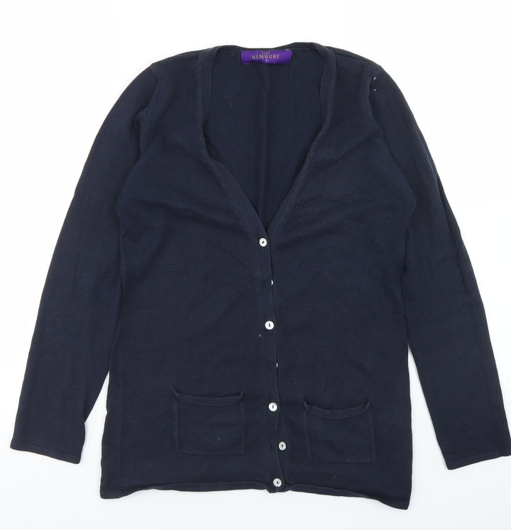 Henbury Womens Blue V-Neck Cotton Cardigan Jumper Size S