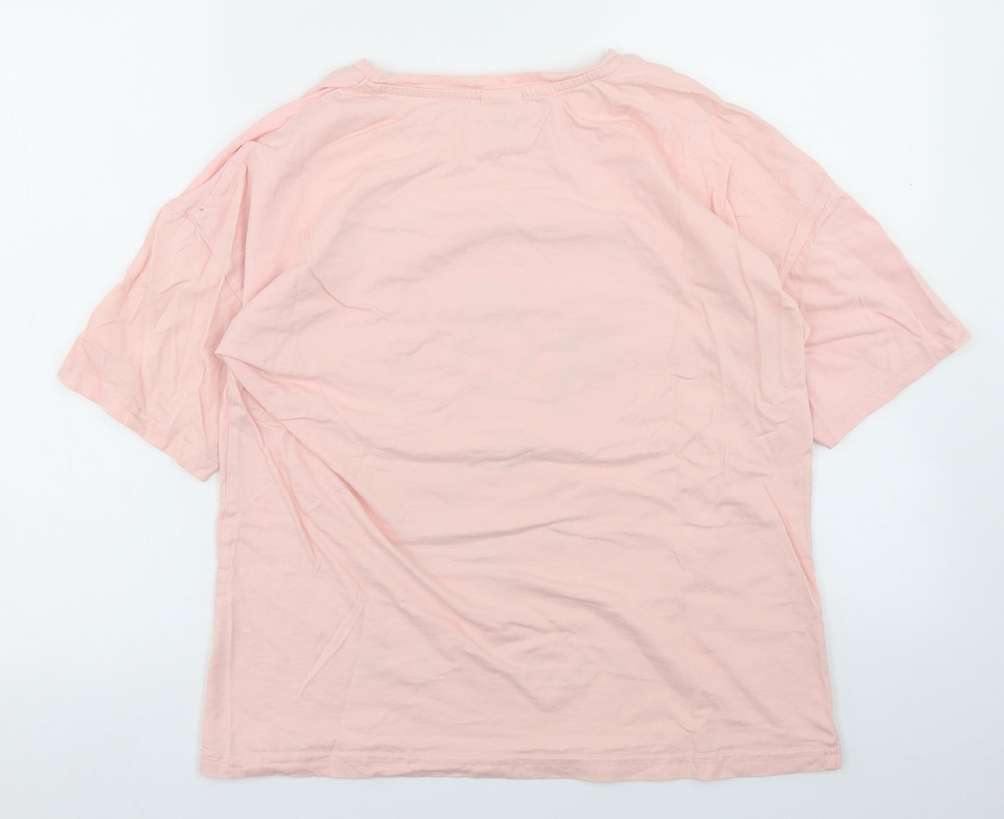 Disney Womens Pink  Cotton Basic T-Shirt Size 8 Crew Neck - Mickey & Minnie Mouse