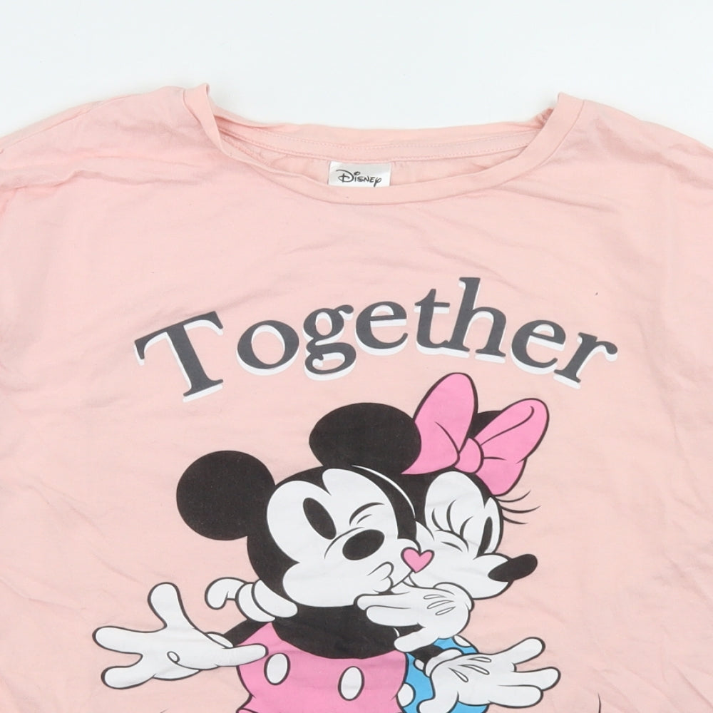 Disney Womens Pink  Cotton Basic T-Shirt Size 8 Crew Neck - Mickey & Minnie Mouse