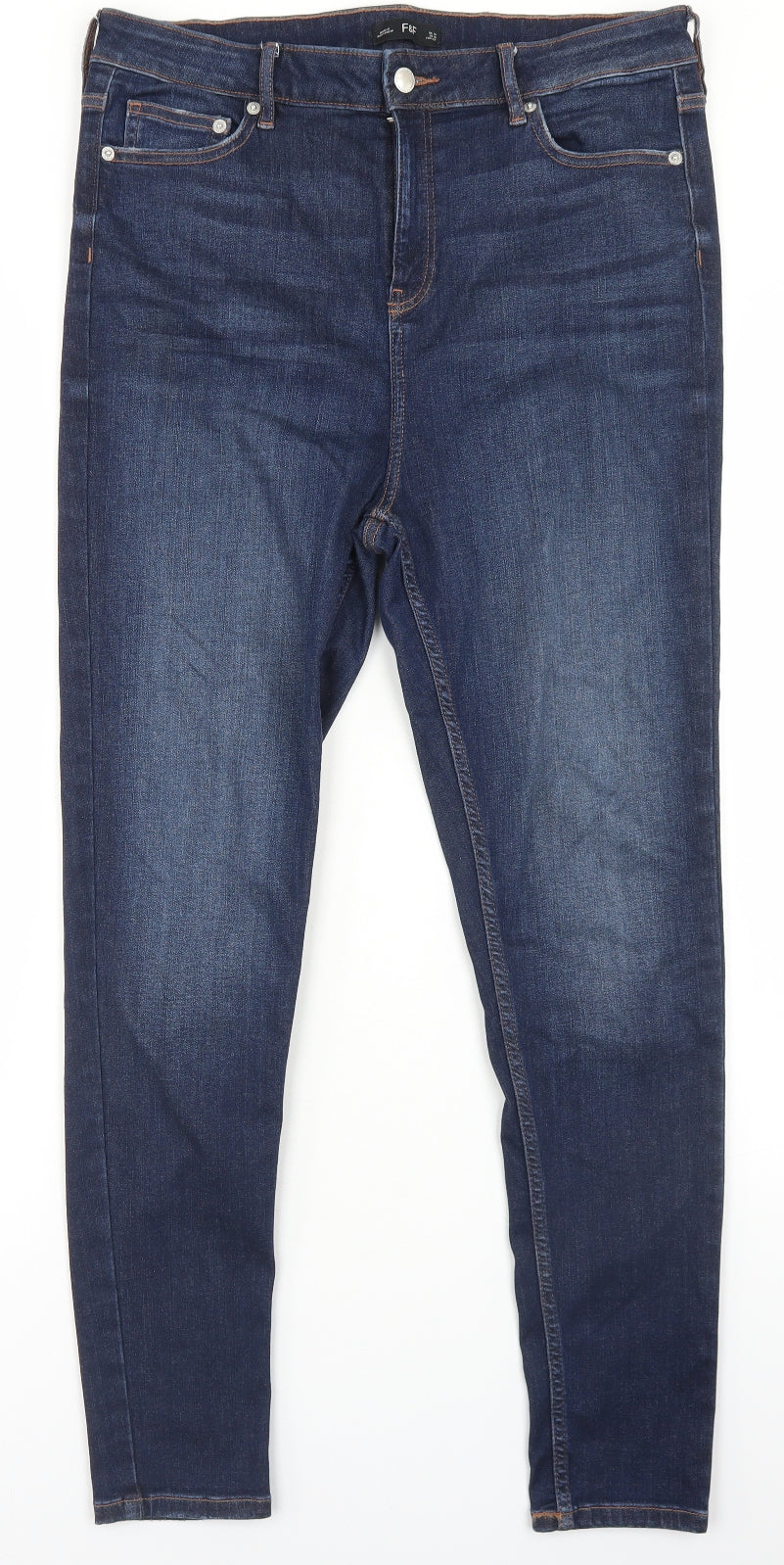 F&F Womens Blue  Cotton Skinny Jeans Size 14 L27 in Regular Button