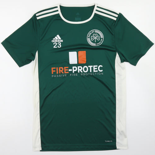 adidas Mens Green Colourblock Polyester  T-Shirt Size S Crew Neck  - Dunloy Football Club