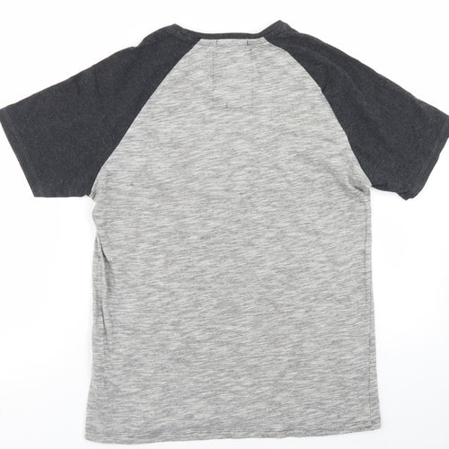 Tokyo Laundry Mens Grey Colourblock Cotton  T-Shirt Size S Crew Neck
