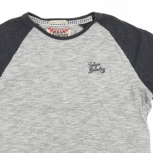 Tokyo Laundry Mens Grey Colourblock Cotton  T-Shirt Size S Crew Neck